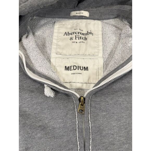Abercrombie Fitch Muscle Hoodie Women Medium Gray Embroidered Full Zip Spell Out - Picture 4 of 12